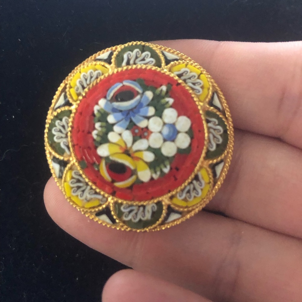 Vintage Italy Micro Mosaic Floral Brooch